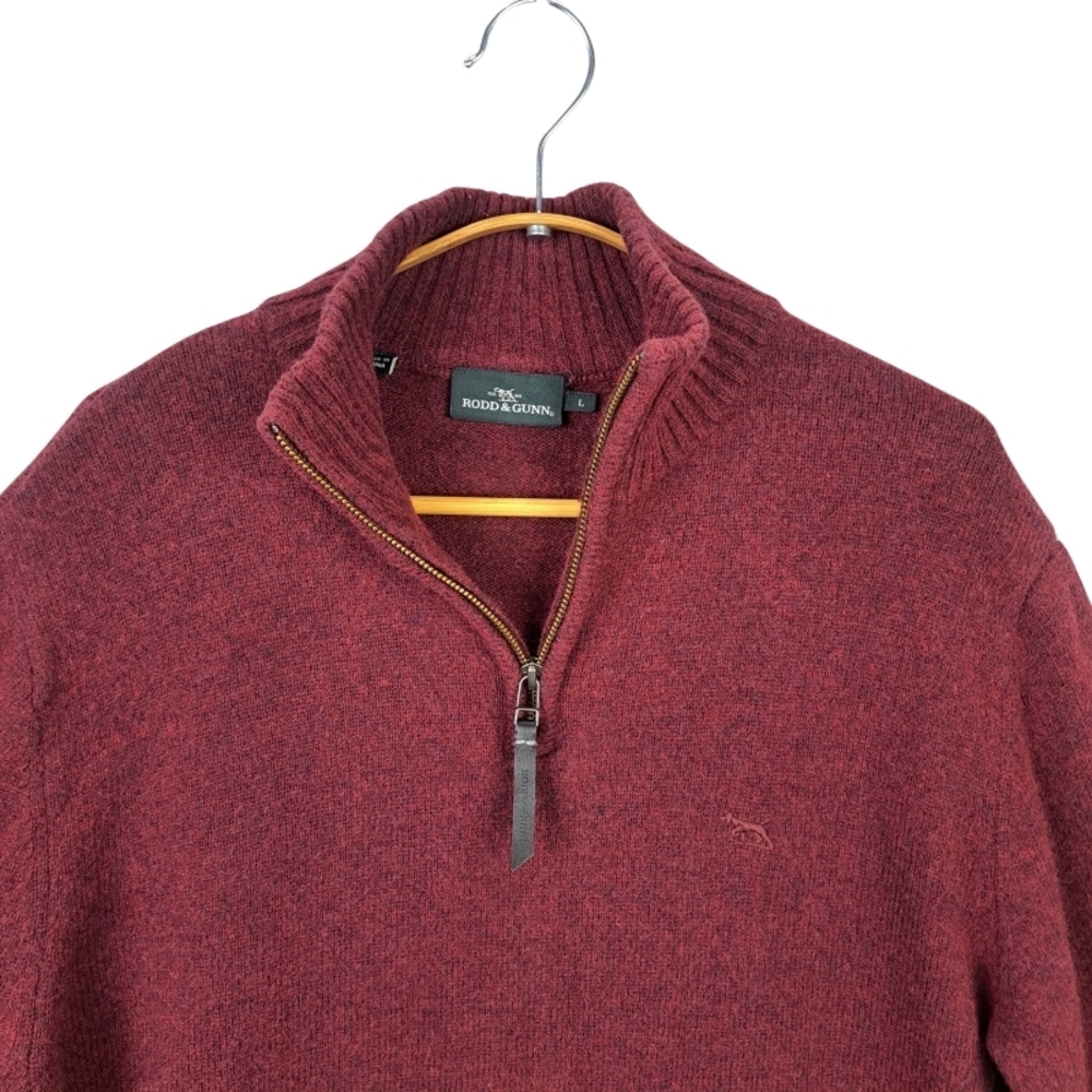 Rodd & Gun Men's L Jacks Bay 1/4 Zip Lambswool Sweater Burgundy "Morello" - Picture 5 of 8